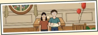 Ilustración oficial del pase Vida plena: una familia y su bebé.